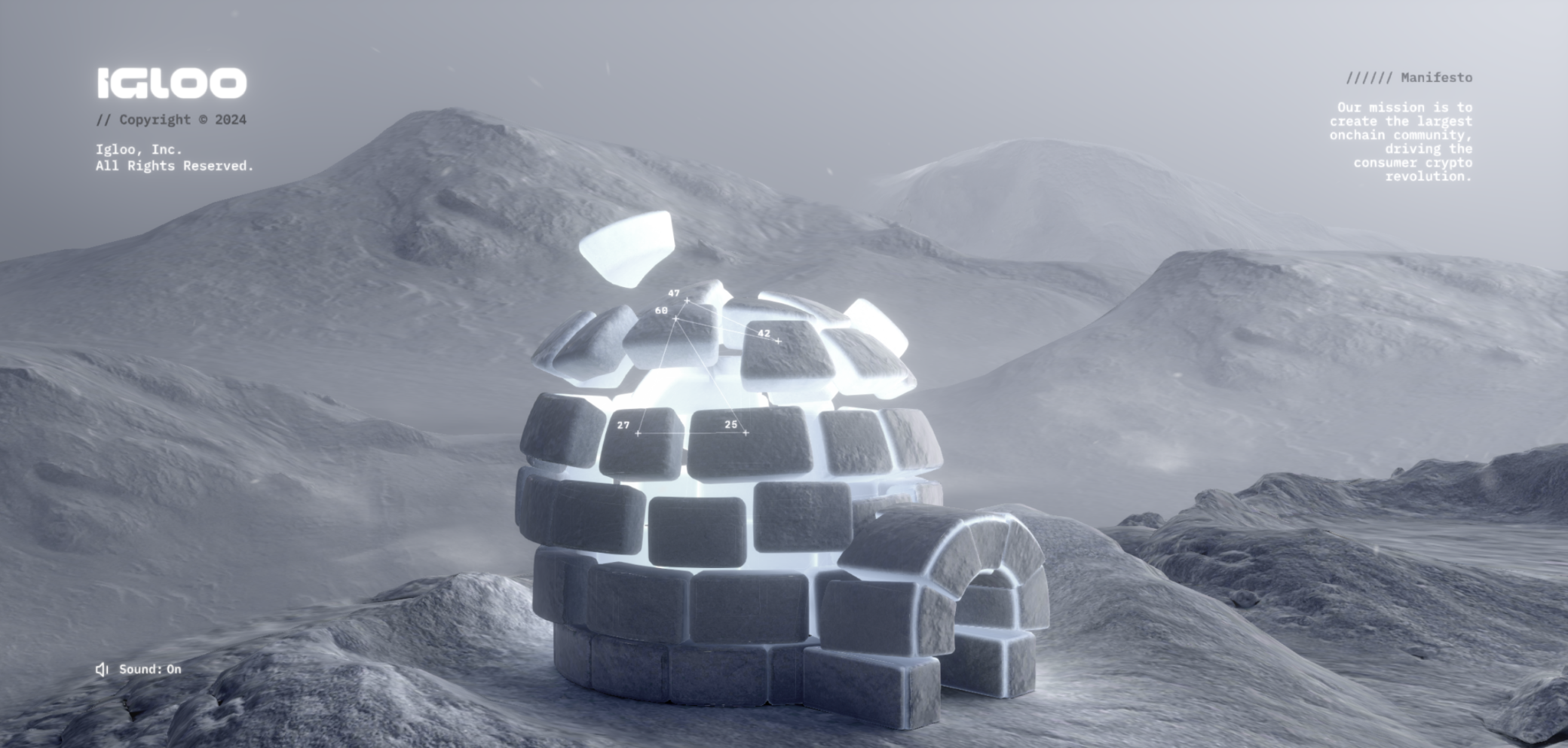 Capture d'écran du site du site Igloo.inc montrant les animations et interactions avancées qu'il propose